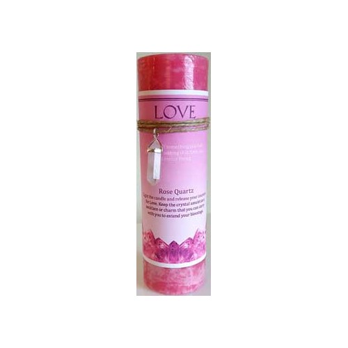 Love Pillar Candle with Rose Quartz Charm