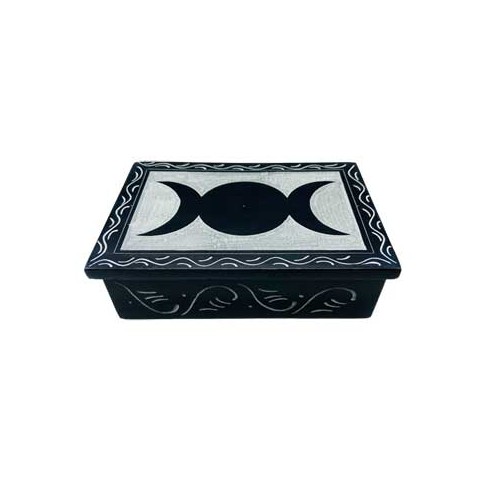 Triple Moon Soapstone Box for Spiritual Storage