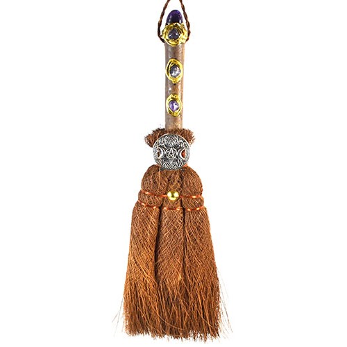 12" Triple Moon Crystal Broom for Rituals