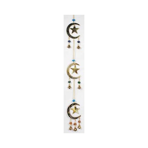 Brass Stars and Moons Wind Chime - Celestial Decor