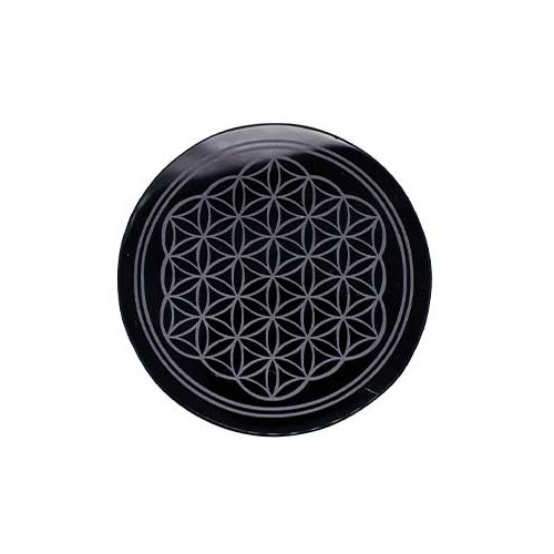 Black Obsidian Flower of Life Tile 4 Inches