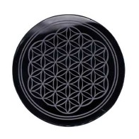 Black Obsidian Flower of Life Tile 4 Inches