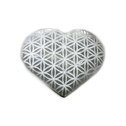 3-Inch Selenite Heart with Flower of Life