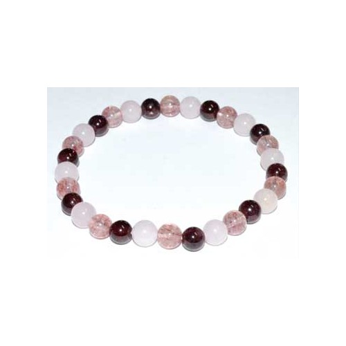 Pulsera Cuarzo Rosa Cuarzo Fresa Granate 6mm