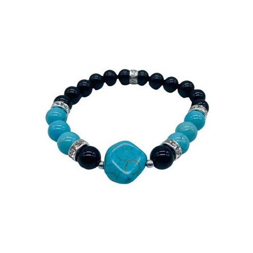 Pulsera de 8mm de Ónix Negro y Turquesa