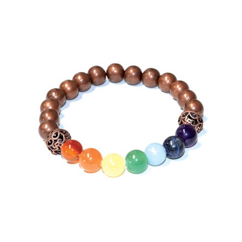 Pulsera de Cobre con 7 Chakras de 8mm para Sanación Energética