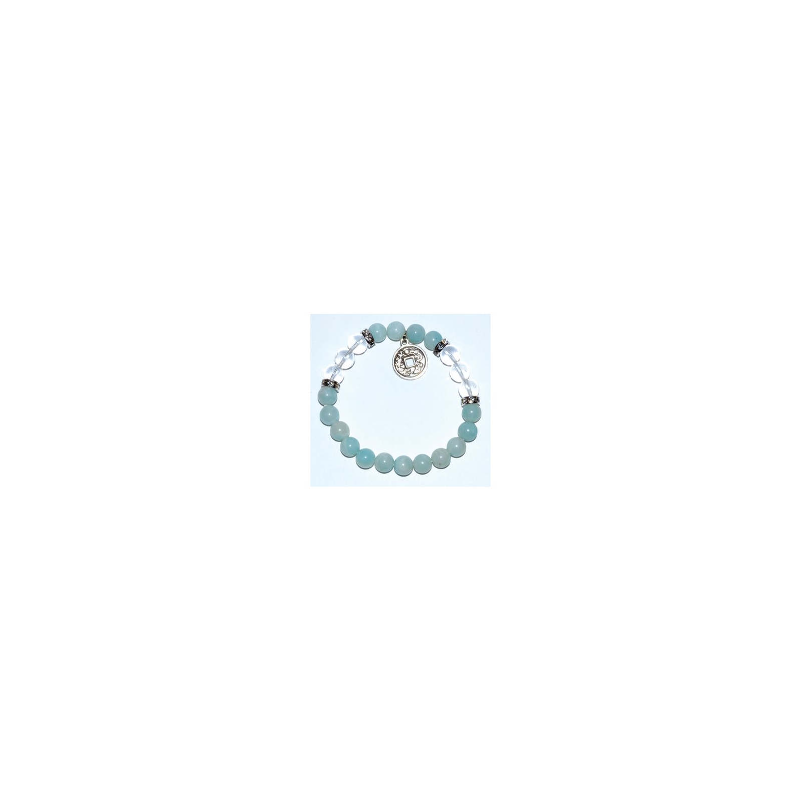 8mm Amazonite Quartz Bracelet with Chinese Coin