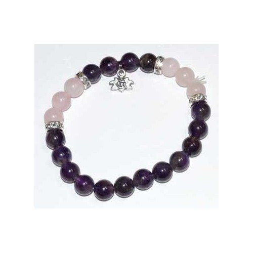 8mm Amethyst & Rose Quartz Lotus Healing Bracelet