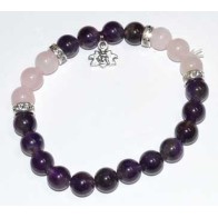 8mm Amethyst & Rose Quartz Lotus Healing Bracelet