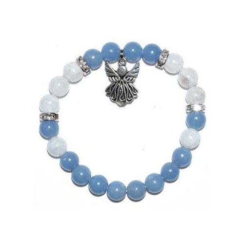 8mm Angelite and Rainbow Moonstone Bracelet