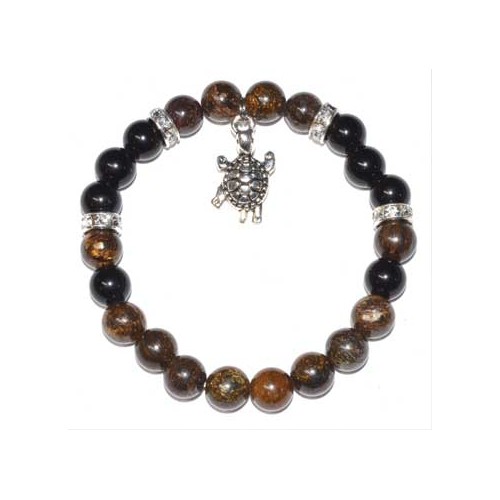 8mm Bronzite and Rainbow Obsidian Turtle Bracelet