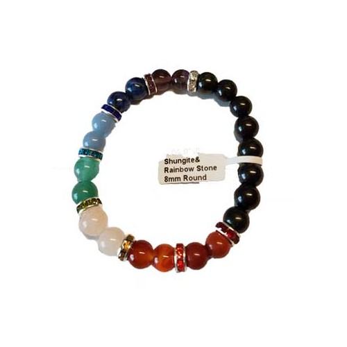 8mm Chakra & Shungite Bracelet for Energy Balancing