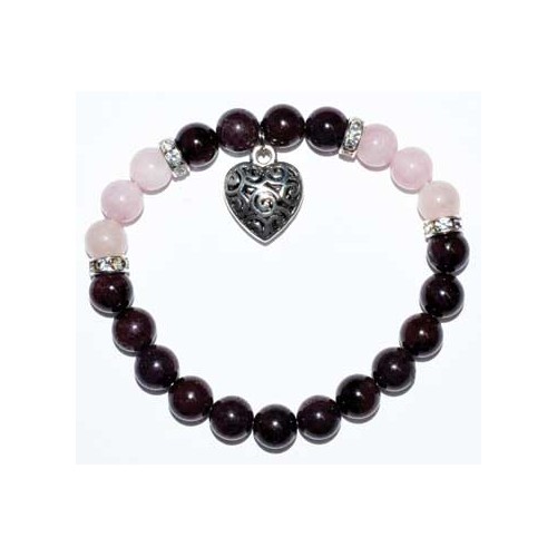 8mm Garnet/Rose Quartz with Heart Bracelet