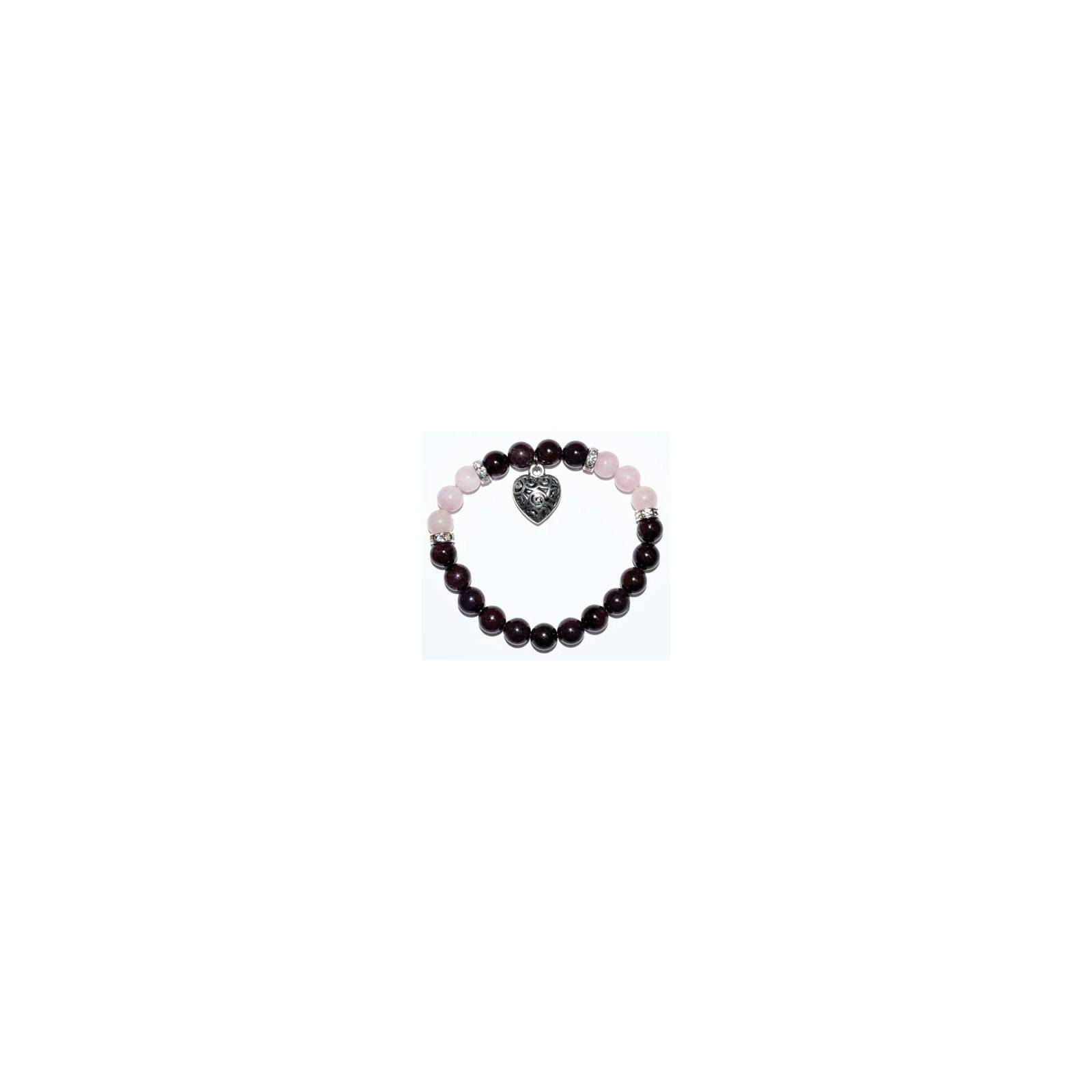 8mm Garnet/Rose Quartz with Heart Bracelet