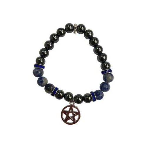 Pulsera de Cuentas de Hematita y Sodalita de 8mm con Pentagrama