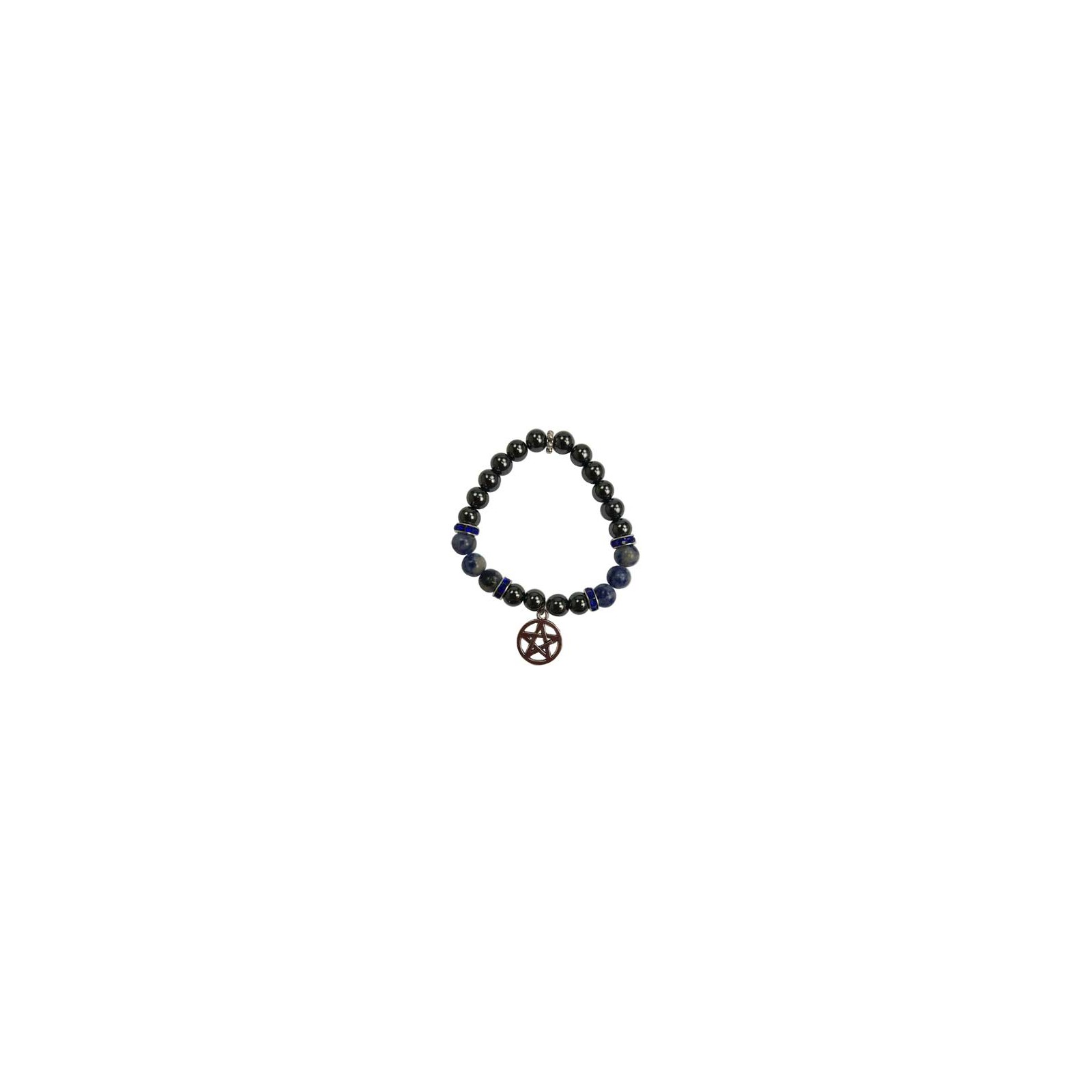 Pulsera de Cuentas de Hematita y Sodalita de 8mm con Pentagrama