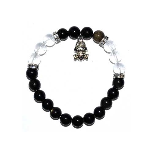 8mm Obsidian Goldsheen/Quartz Frog Bracelet