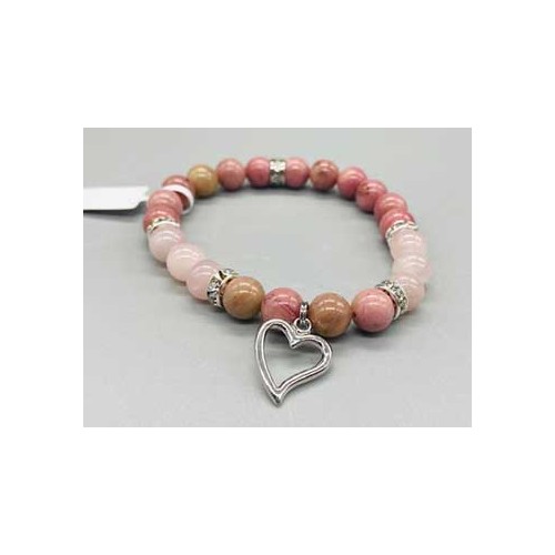 8mm Rhodonite and Rose Quartz Heart Chakra Bracelet