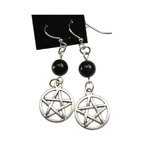 Black Onyx Pentagram Earrings for Energy