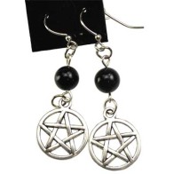 Black Onyx Pentagram Earrings for Energy