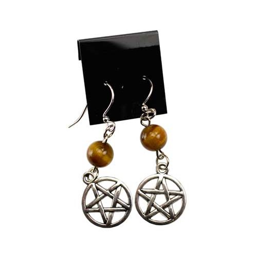 Tiger's Eye Pentagram Earrings for Meditation