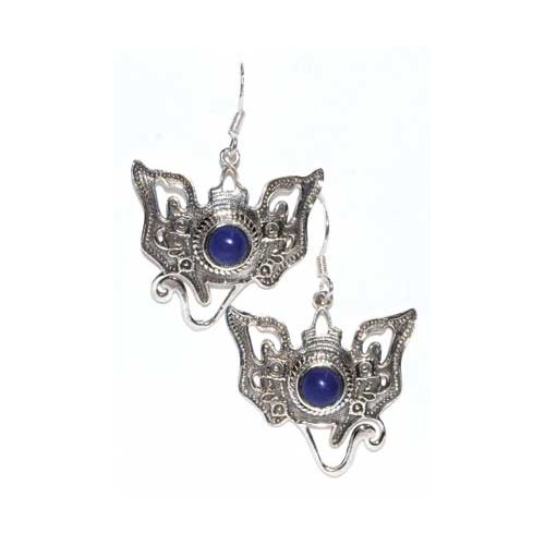 Ganesha Lapis Earrings Sterling Silver Prosperity