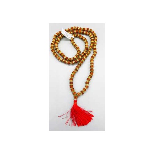 Japmala de Semillas Rudraksha con Tapón Dorado para Oraciones