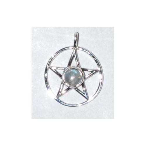 Sterling Silver Pentacle with Moonstone Pendant