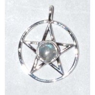 Sterling Silver Pentacle with Moonstone Pendant