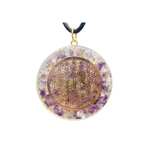 Orgone Flower of Life Amulet - Amethyst & Quartz