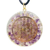 Orgone Flower of Life Amulet - Amethyst & Quartz