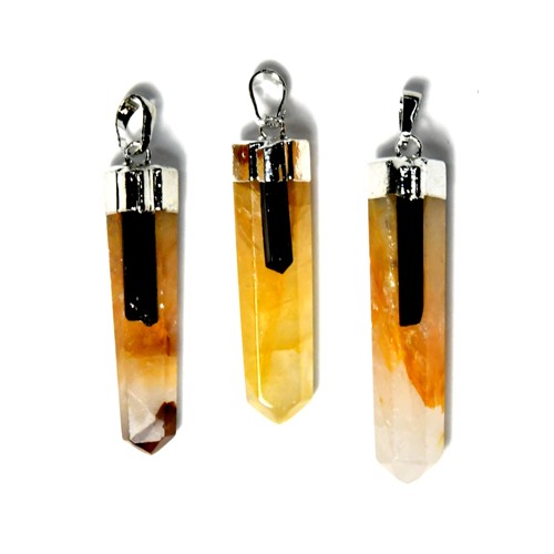 Golden Quartz Pendant with Tourmaline for Protection