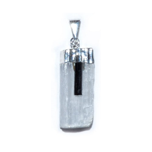 Selenite with Tourmaline Pendant - Unique Jewelry