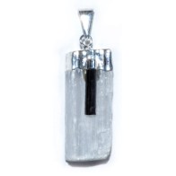 Selenite with Tourmaline Pendant - Unique Jewelry