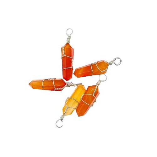 Wire Wrapped Carnelian Point Pendants Set of 5