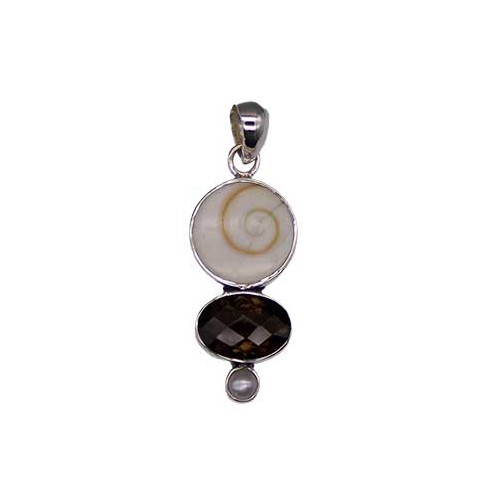 Shiva Eye Shell Pendant with Smoky Quartz