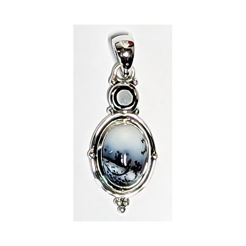 Black Onyx and Dendritic Opal Pendant for Protection