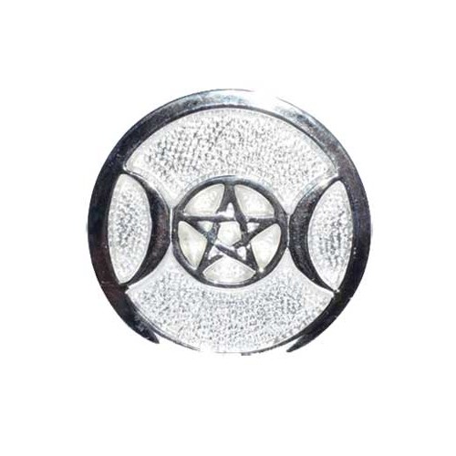 Silver Plated Brass Triple Moon Altar Tile 3.5"