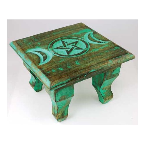 6" Antiqued Triple Moon Altar Table for Wicca