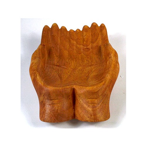 7" Wooden Hand Offering Bowl for Home Decor