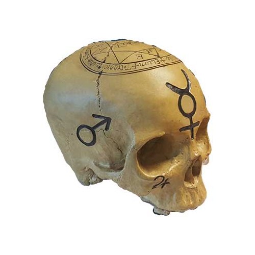 Mystic Skull Statue with Alchemical Symbols