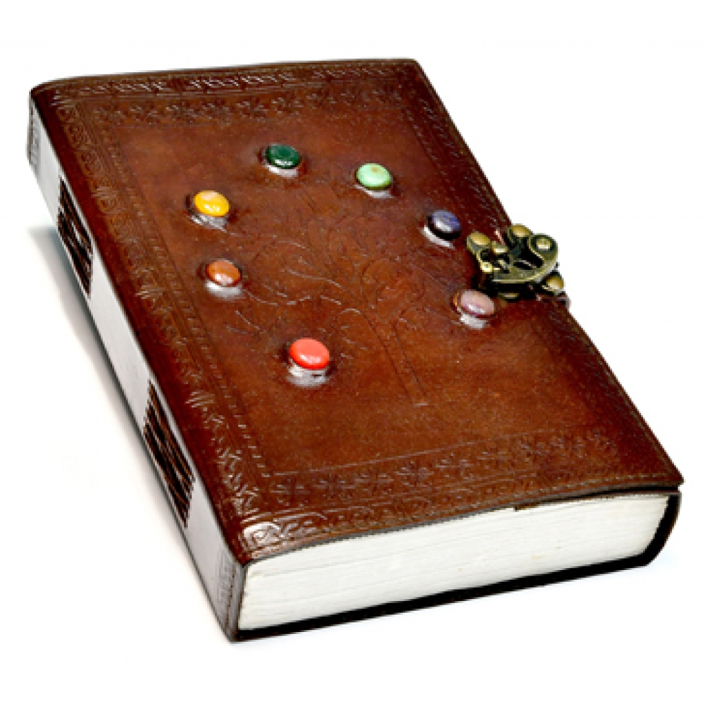 Tree of Life Chakra Stones Leather Journal with Latch