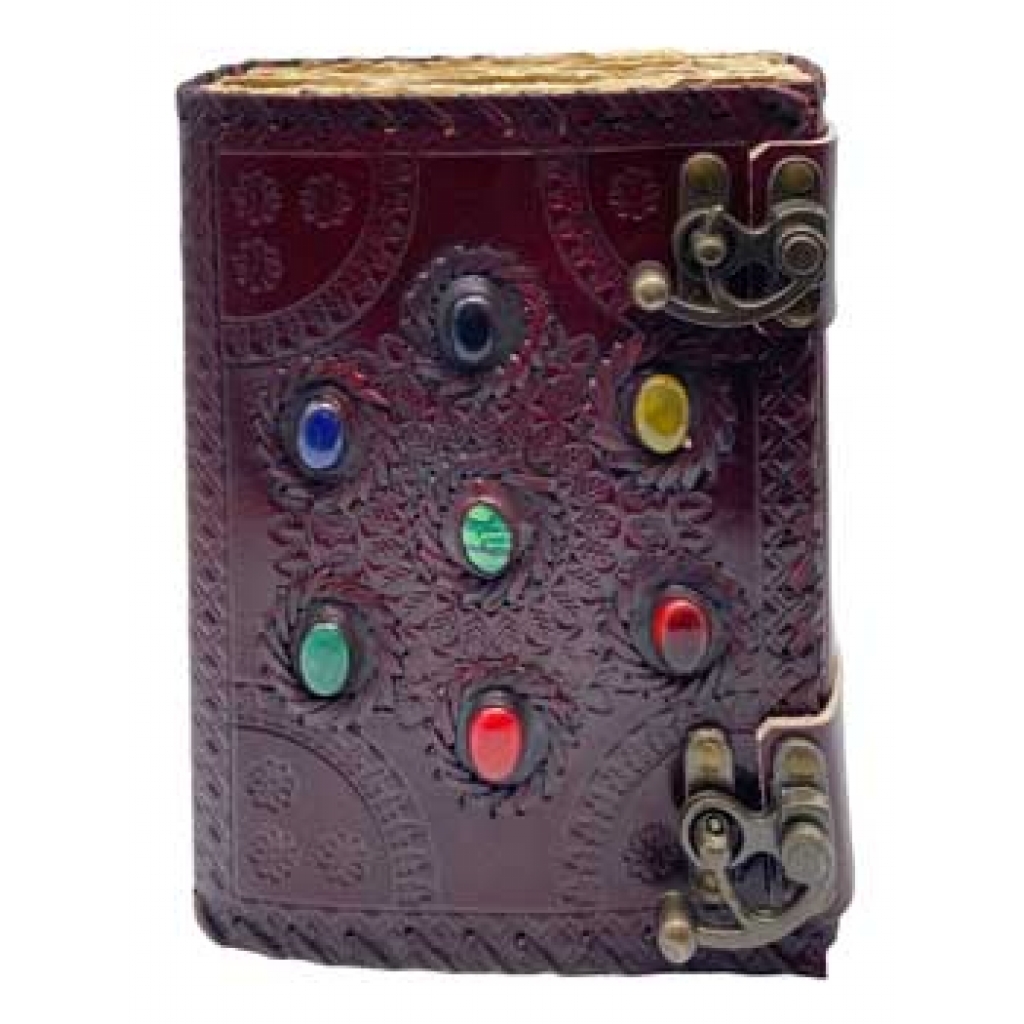 Chakra Aged Leather Journal with Latch