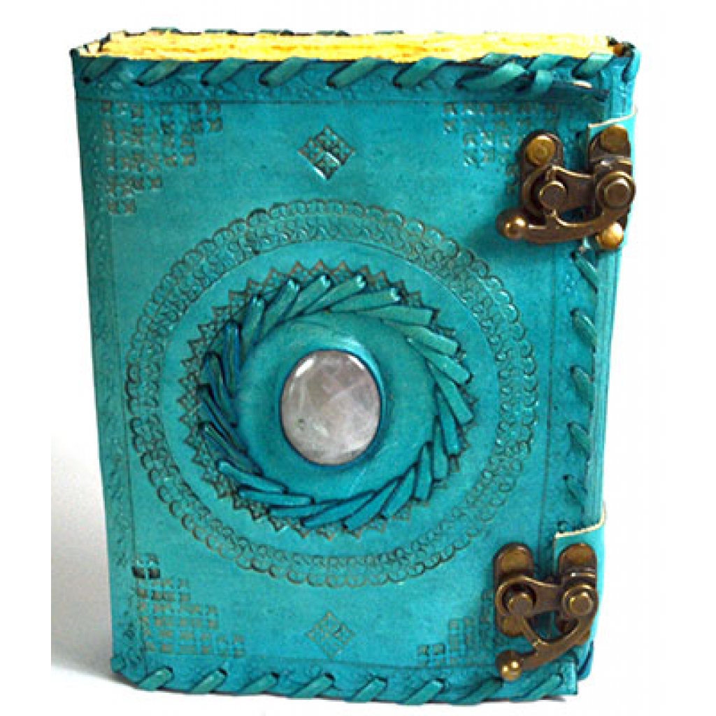 Turquoise Leather Journal with Stone Inlay