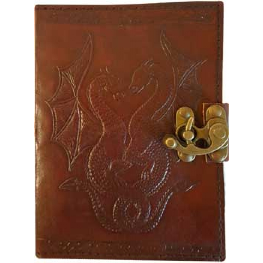 Handcrafted Double Dragon Leather Blank Journal with Latch