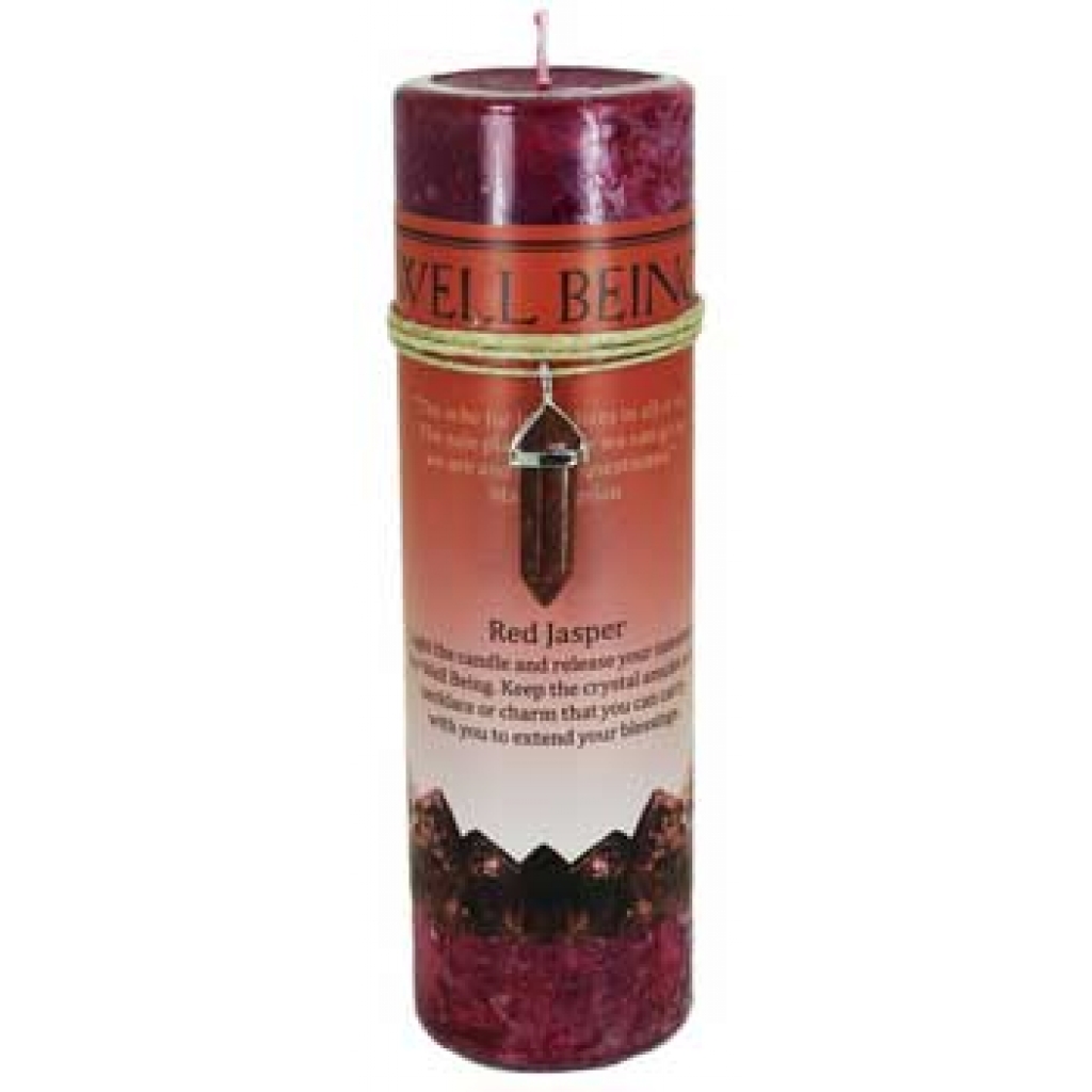 Well Being Pillar Candle with Red Jasper Pendant