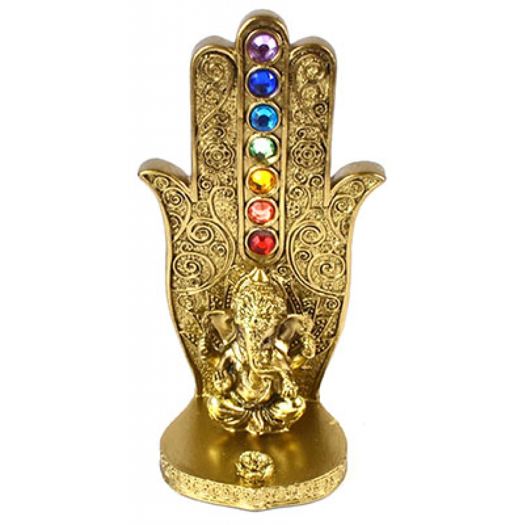 5.93-Inch Gold Ganesha Chakra Hand Incense Burner - Spiritual Meditation Aid