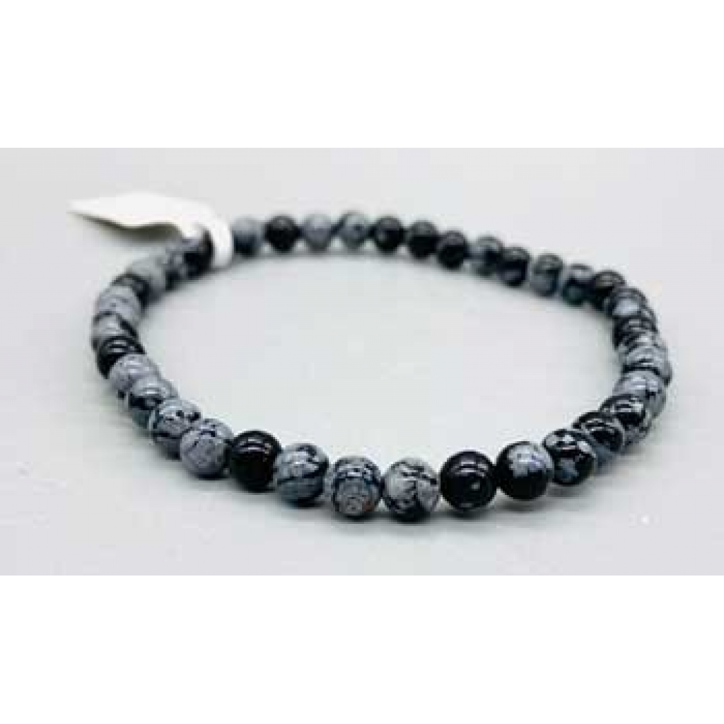 4mm Snowflake Obsidian Beaded Bracelet