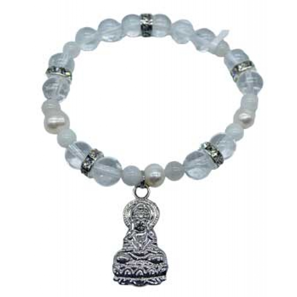 8mm Quartz, RMS, Pearls, Kuan Yin Bracelet - Healing Energy