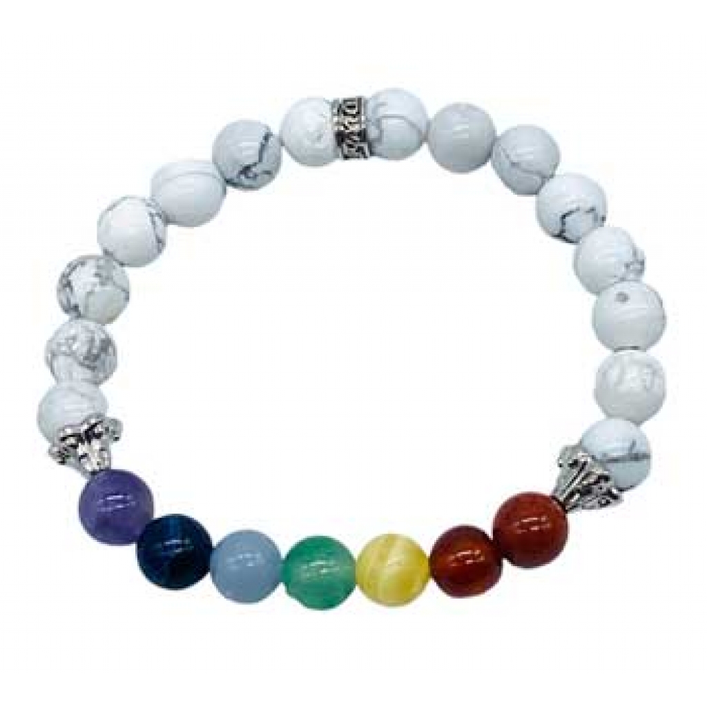 8mm 7 Chakra White Howlite Bracelet